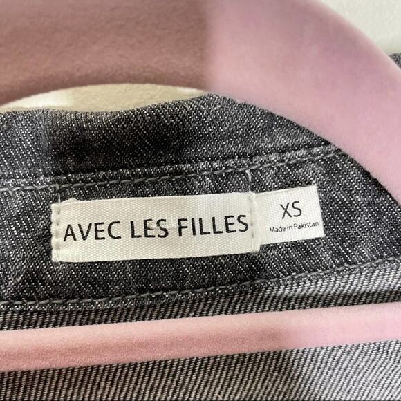 AVEC LES FILLES Denim Tie Waist Shirt Dress Acid Wash Black Gray {AA9} - Picture 4 of 4